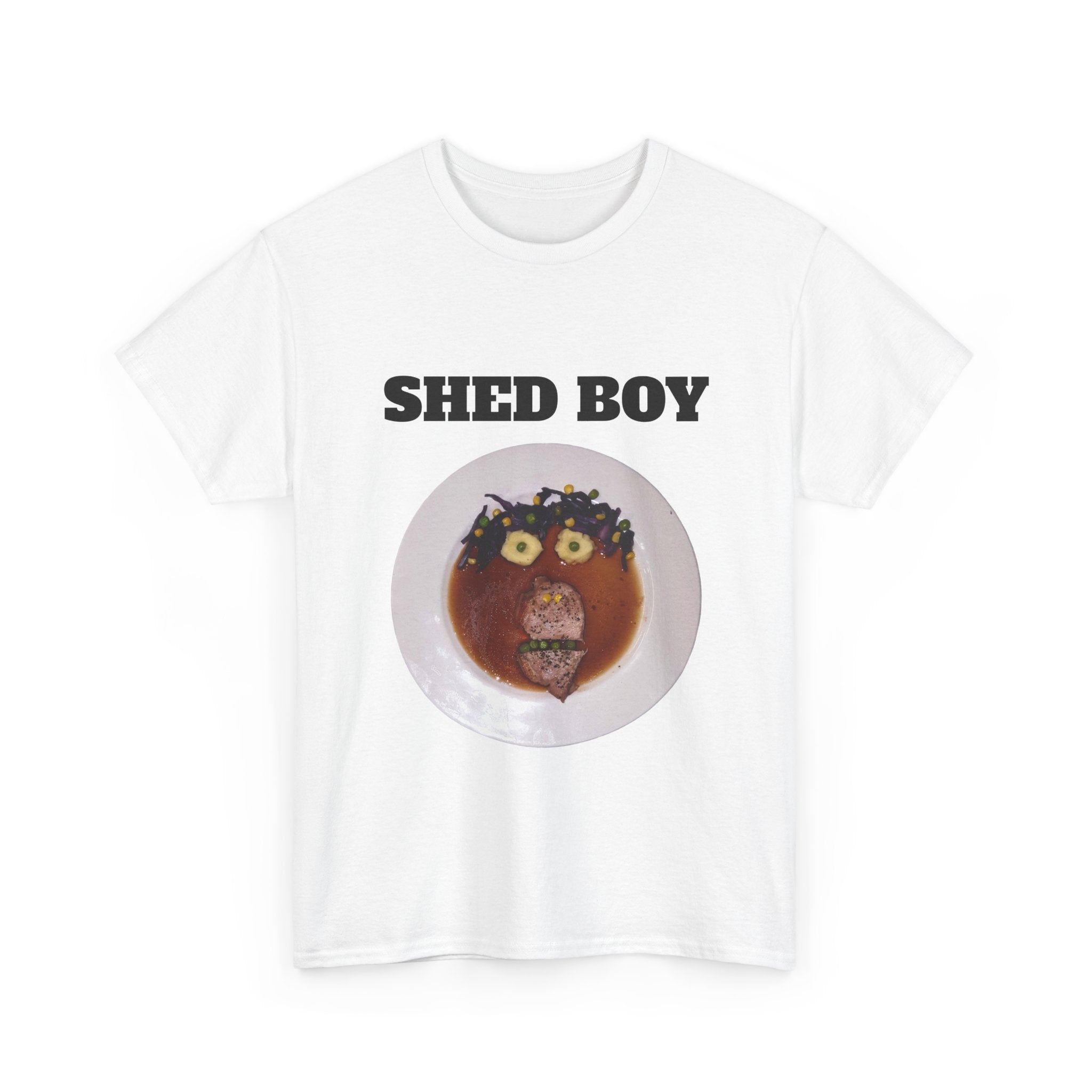 T-Shirt — "SHED BOY" Graphic Tee with Quirky Face Design