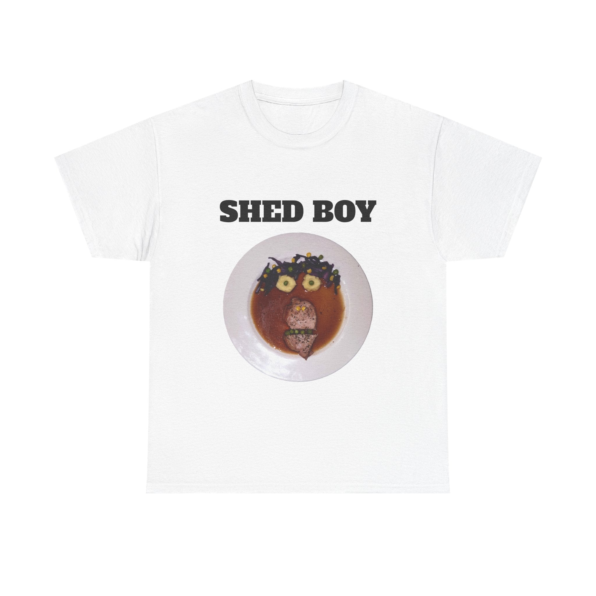 T-Shirt — "SHED BOY" Graphic Tee with Quirky Face Design